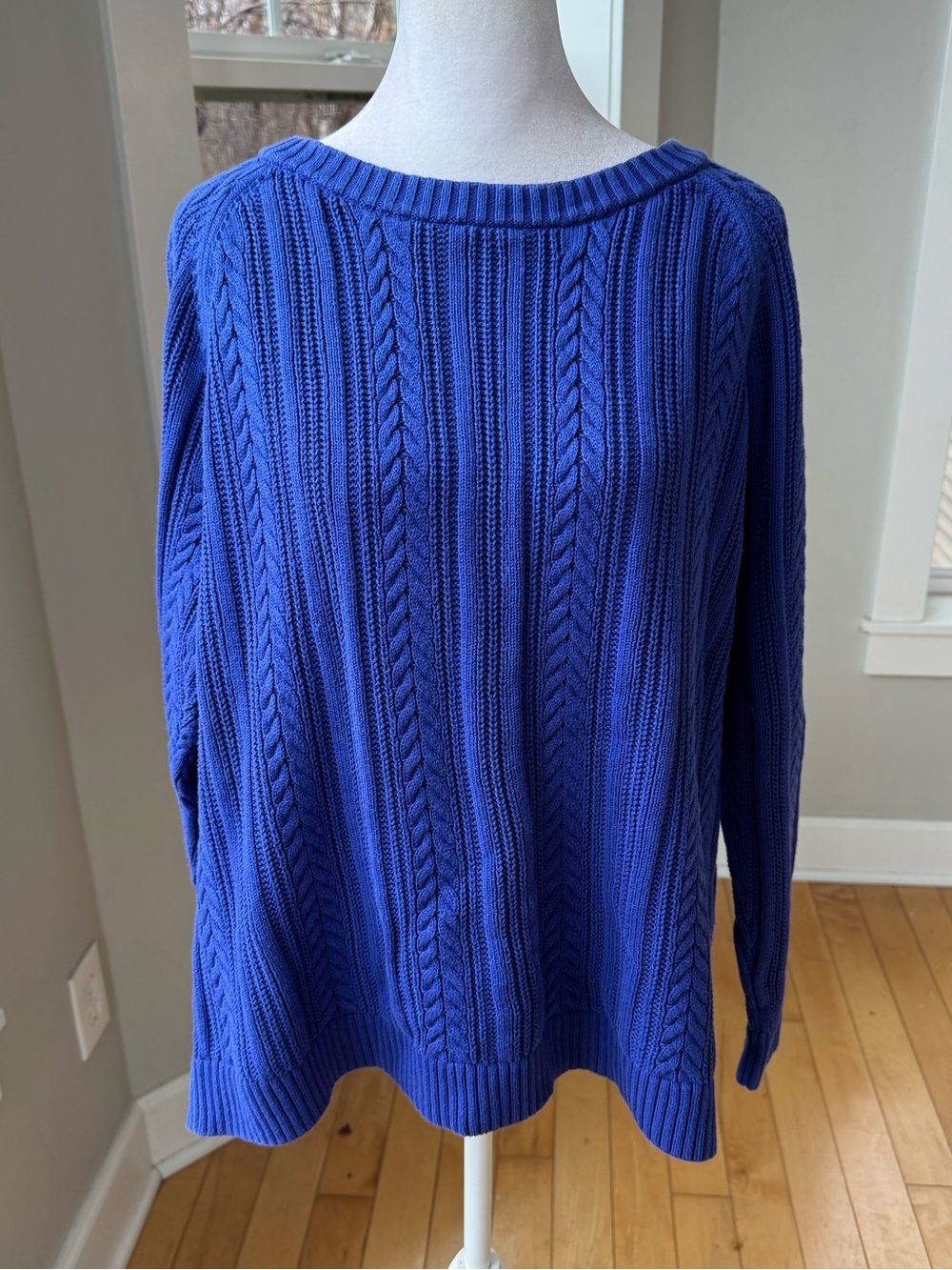 Lands' End Royal Blue Violet Cable-Knit Cotton Crewneck Sweater Sz XL Petite